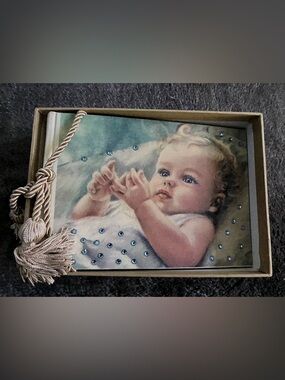 Terra Traditions Baby Photo Album in Cream and Blue with Swavorski crystals